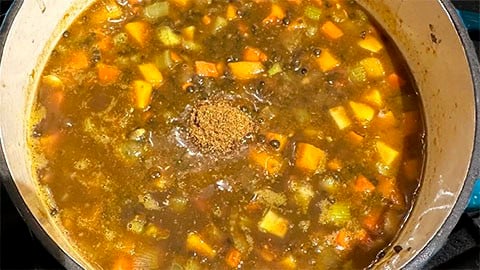 Garam masala added to dal soup.