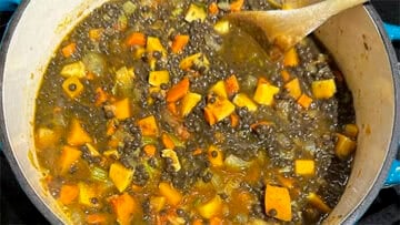 Lentils added to pot.