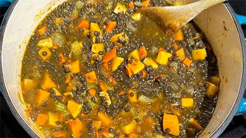Lentils added to pot.