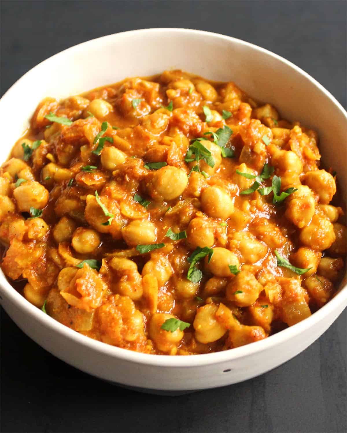 Chana masala in bowl.