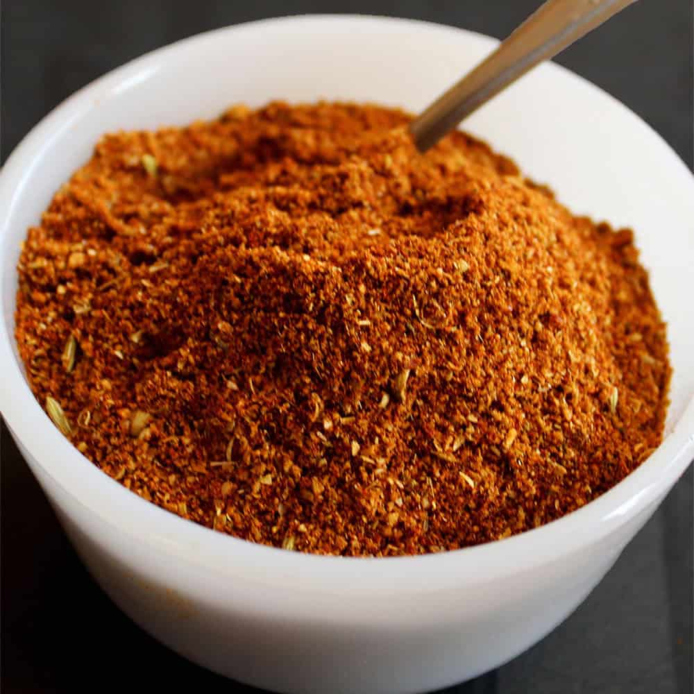 Front view of bowl of chili powder.