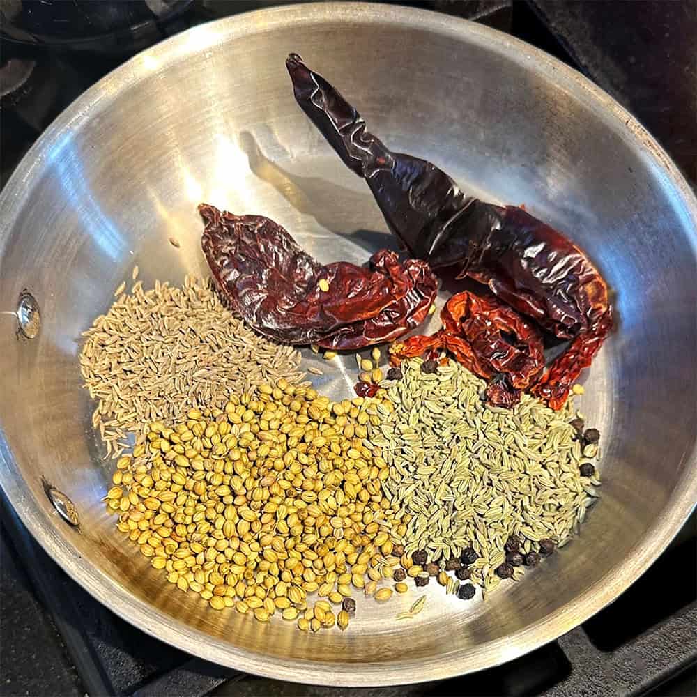 Skillet with whole spices.