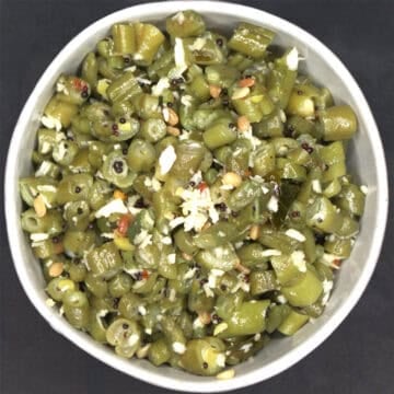 Green beans sabzi in bowl.