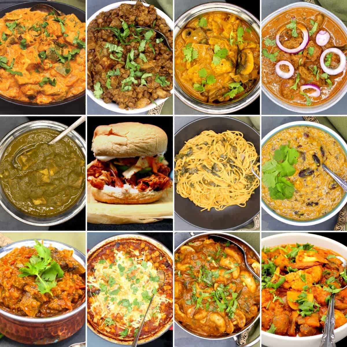 Grid of 12 images showing recipes made with garam masala.