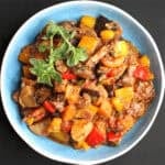 Top down view of soufiko, Greek longevity stew.