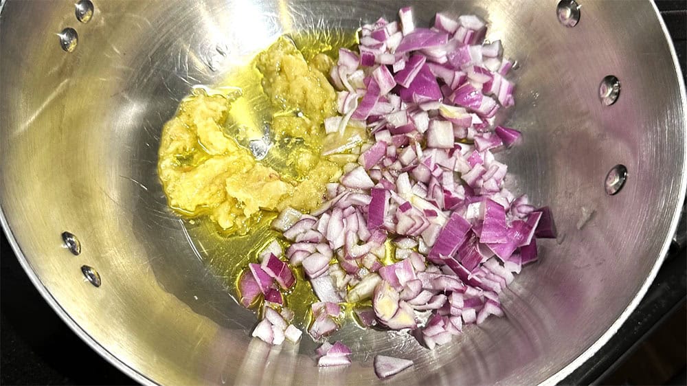 Onions and garlic in pan.