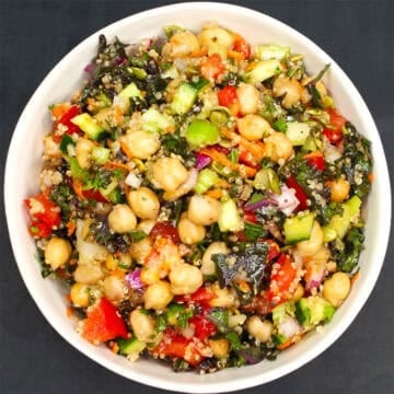 Chickpea quinoa salad in bowl.