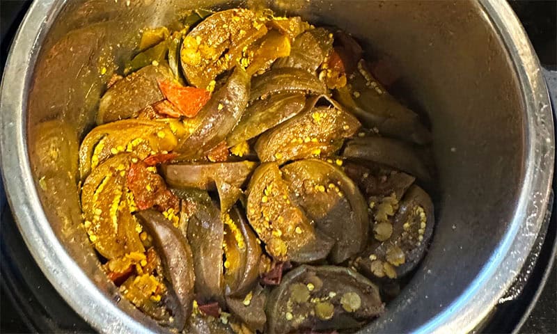 Cooked sambar in Instant Pot right after uncovering.