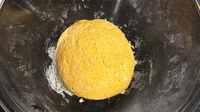 Pumpkin paratha dough in bowl.